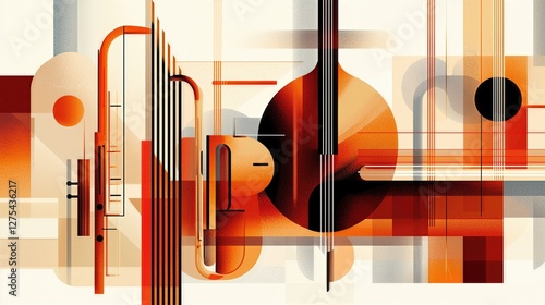 Abstract composition of jazz instruments with soft lines and shapes in artistic design