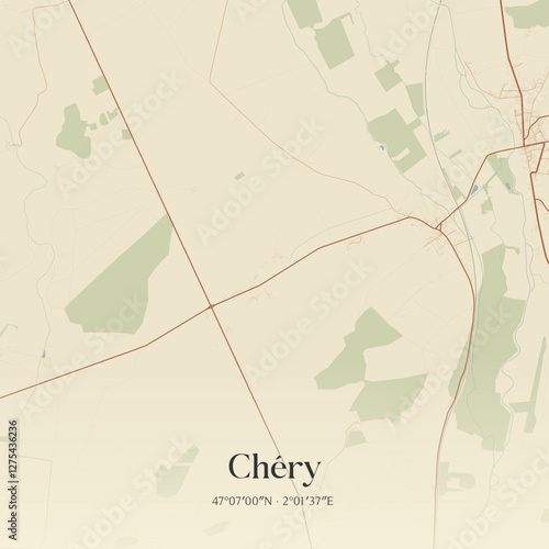 Vintage map of Chéry, France.