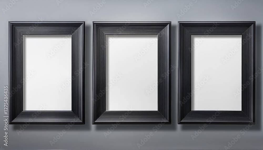 Black Frames with Passepartout on Gray Background Three Empty Rectangular Frames Evoking a Sense of Anticipation and Mystery Against a Minimalistic Backdrop Black Frames with Passepartout on Gray Background Three Empty Rectangular Frames Evoking a Sense of Anticipation and Mystery Against a Minimalistic Backdrop