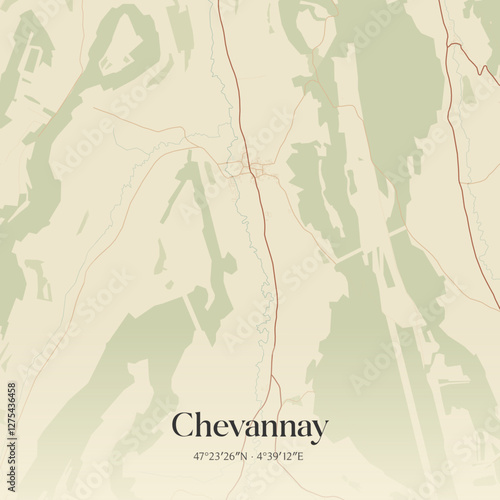 Vintage map of Chevannay, France.