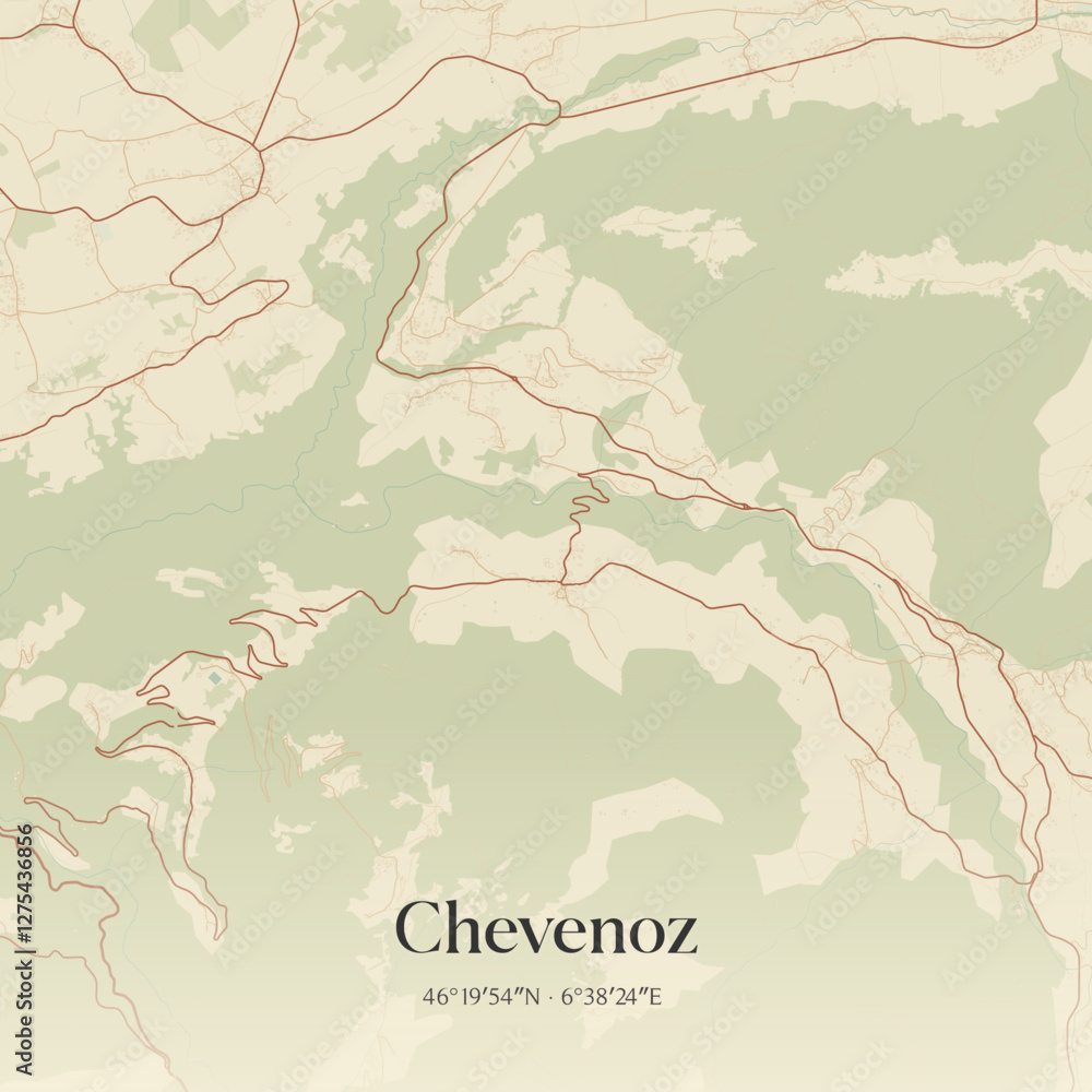 Obraz premium Vintage map of Chevenoz, France.
