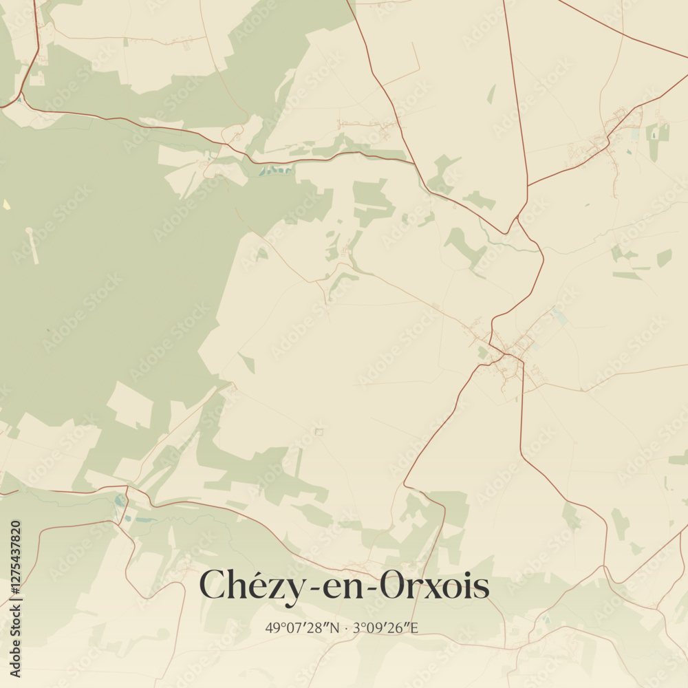 Obraz premium Vintage map of Chézy-en-Orxois, France.