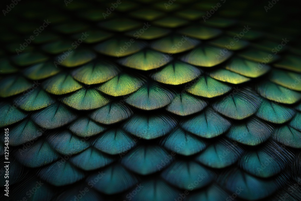 Intricate pattern of shimmering scales showcases vibrant colors Intricate pattern of shimmering scales showcases vibrant colors