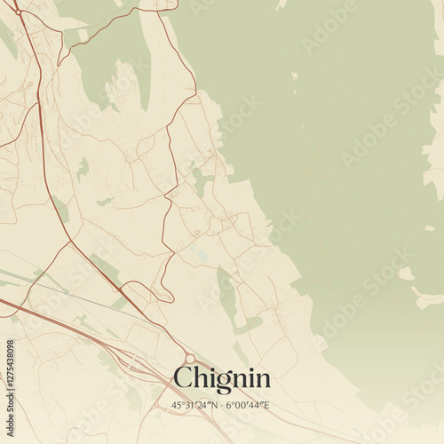 Vintage map of Chignin, France.