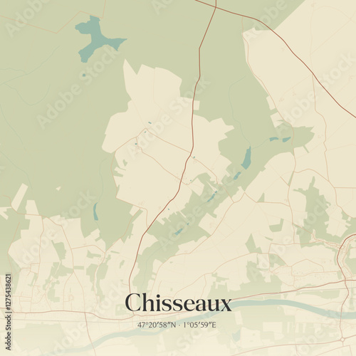 Vintage map of Chisseaux, France.
