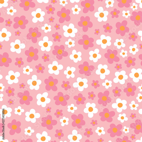 Flowers, flower meadow, summer, simple drawing, seamless pattern, illustration, vector
