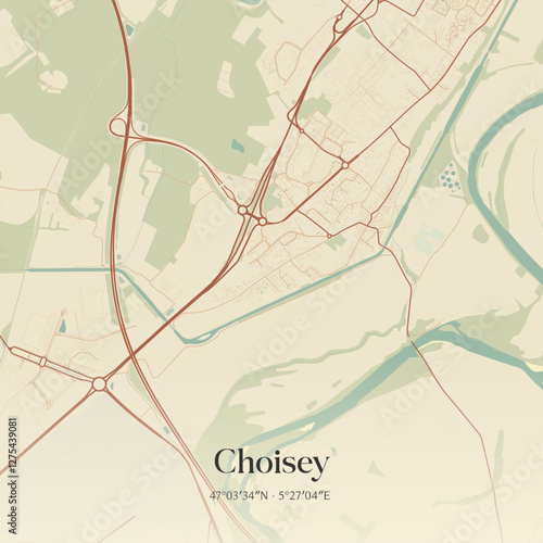 Vintage map of Choisey, France.
