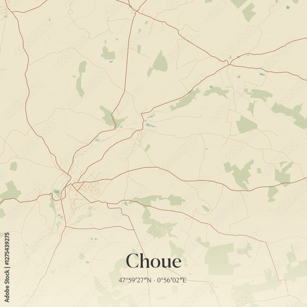 Obraz premium Vintage map of Choue, France.