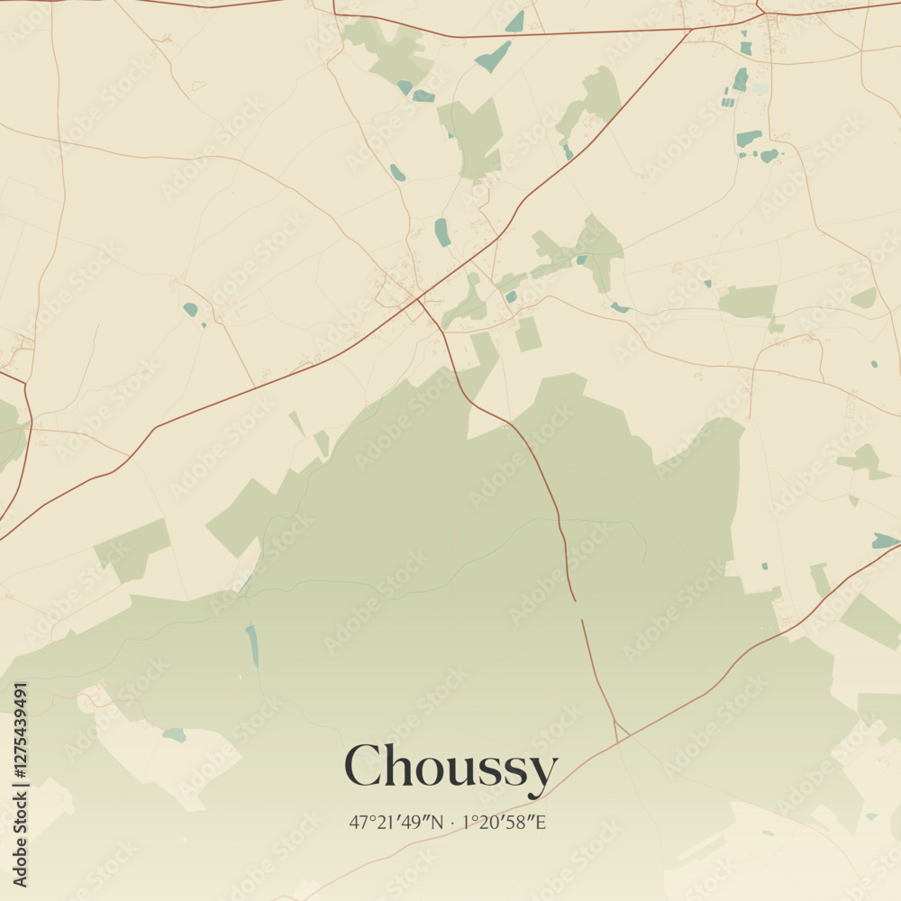 Fototapeta premium Vintage map of Choussy, France.