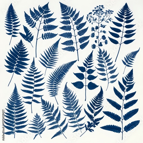 Wallpaper Mural Cyanotype Fern and Flower Collection Torontodigital.ca