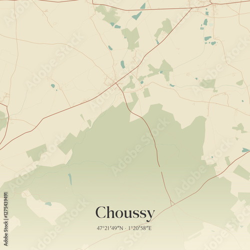 Vintage map of Choussy, France.