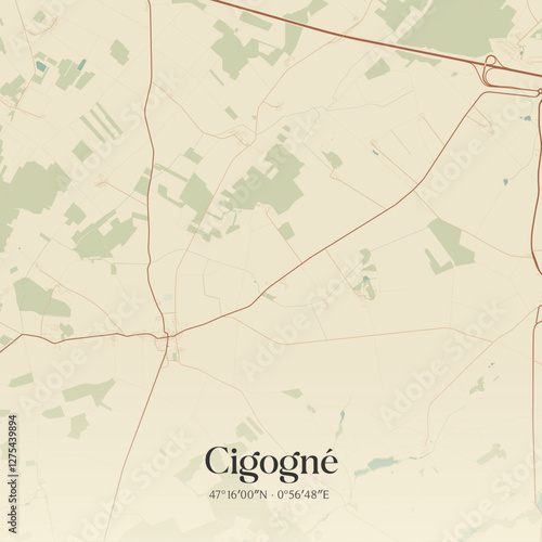 Vintage map of Cigogné, France.