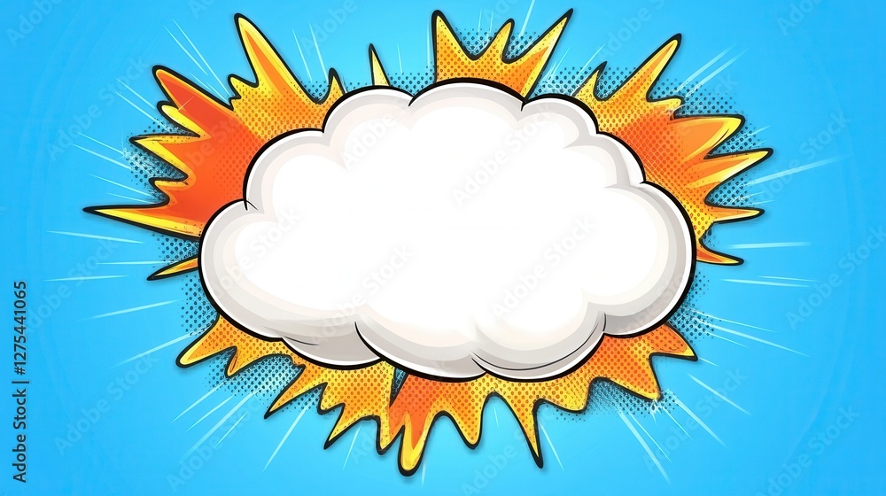 Pixel Art White Cloud with Orange Explosion on Blue Pixel Art White Cloud with Orange Explosion on Blue