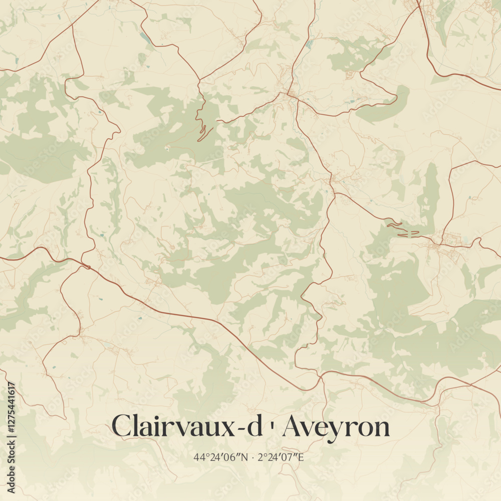 Fototapeta premium Vintage map of Clairvaux-d'Aveyron, France.