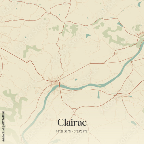 Vintage map of Clairac, France.
