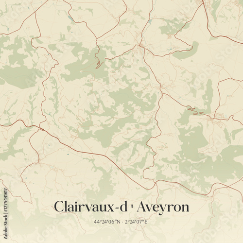 Vintage map of Clairvaux-d'Aveyron, France.