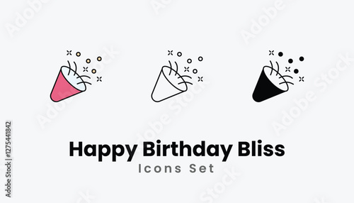 Happy Birthday Bliss Icons thin line and glyph vector icon stock illustration