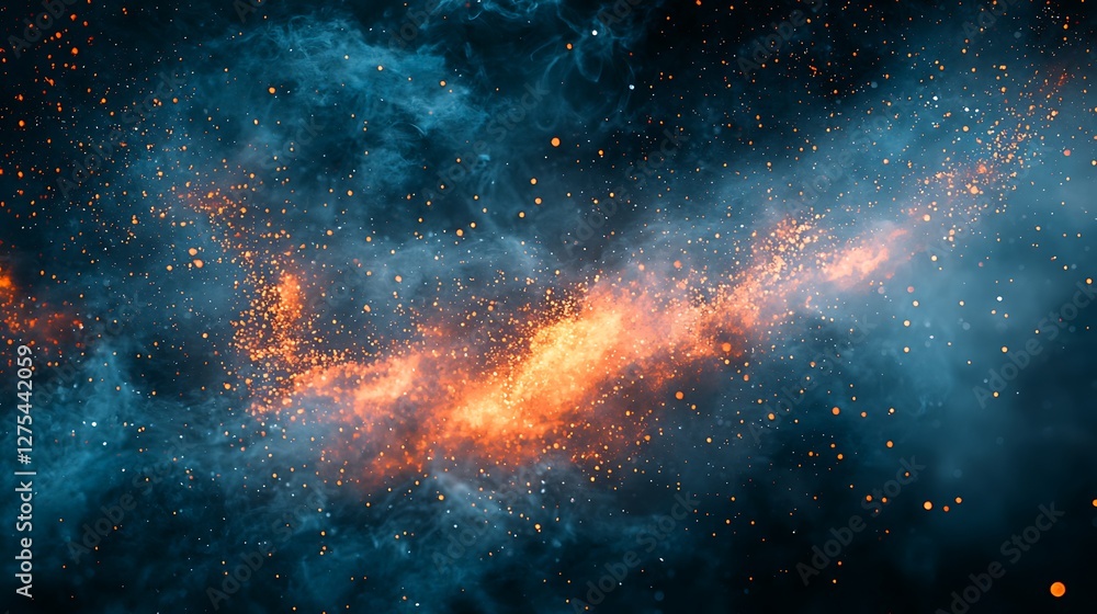 Fototapeta premium Abstract view of cosmic dust and fire in a deep space galaxy with starry background