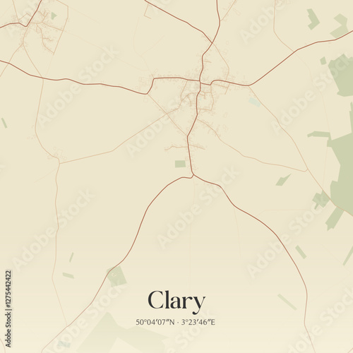 Vintage map of Clary, France.