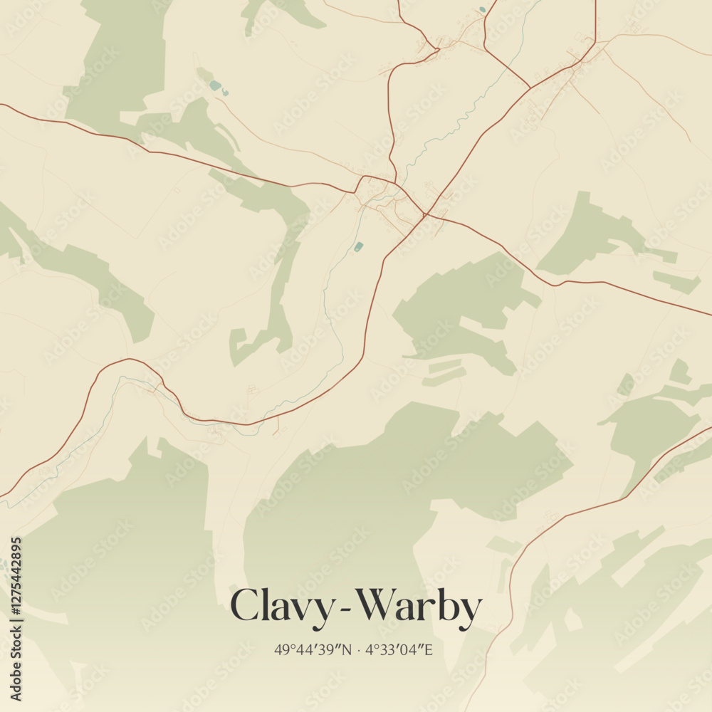 Obraz premium Vintage map of Clavy-Warby, France.