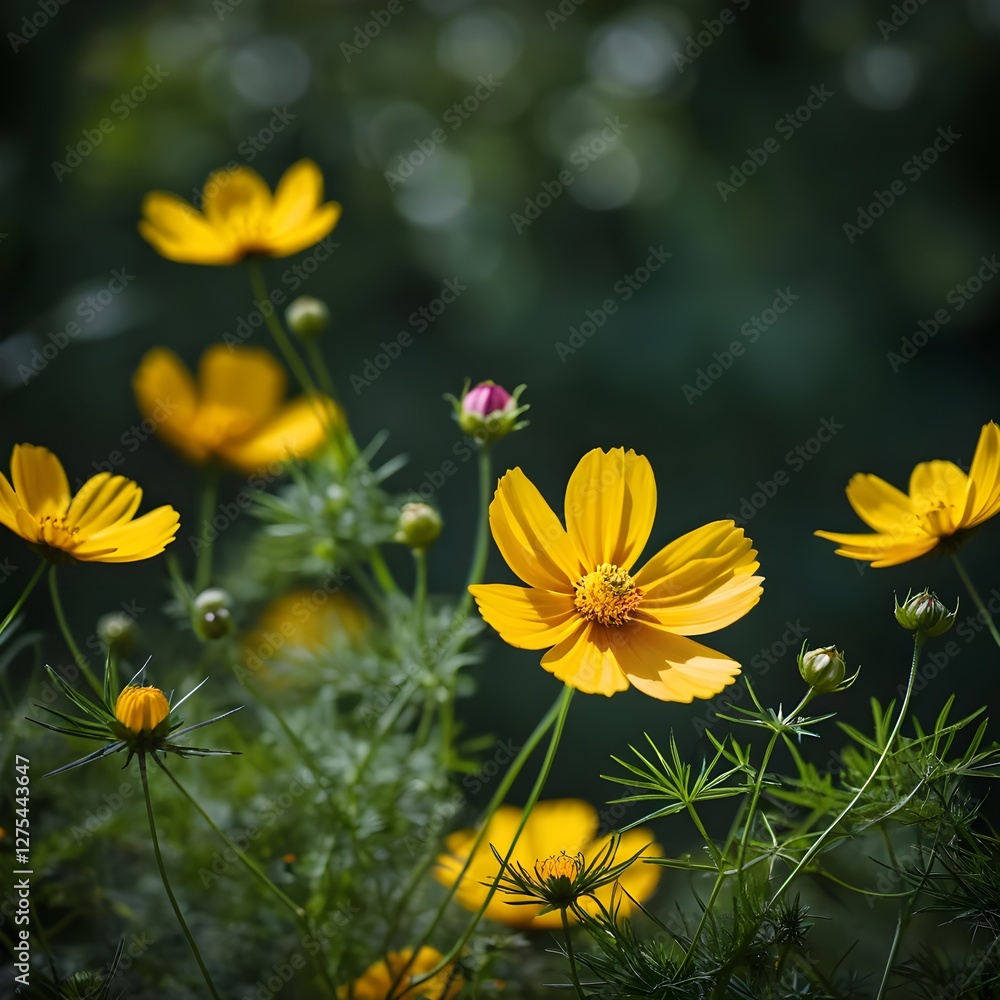 Fototapeta premium Yellow Cosmos Flowers in Sunlight