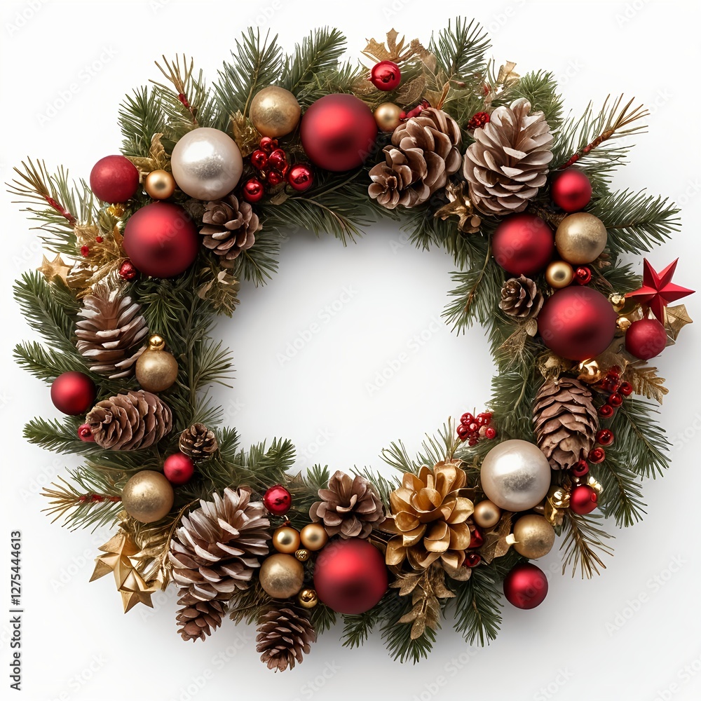Christmas Wreath with Red and Gold Ornaments Christmas Wreath with Red and Gold Ornaments