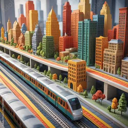 Colorful Cityscape Model with Train