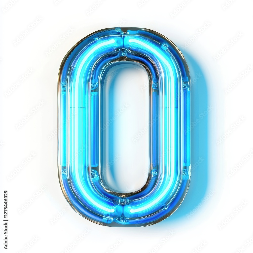 Number 0 made of glowing neon tubes with a vibrant blue hue isolated on a clean white background Number 0 made of glowing neon tubes with a vibrant blue hue isolated on a clean white background