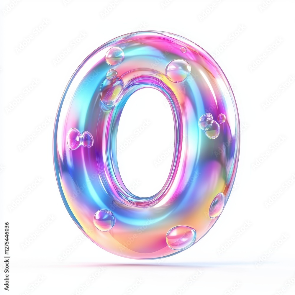 Number 0 made of iridescent soap bubbles with rainbow reflections isolated on a clean white background Number 0 made of iridescent soap bubbles with rainbow reflections isolated on a clean white background