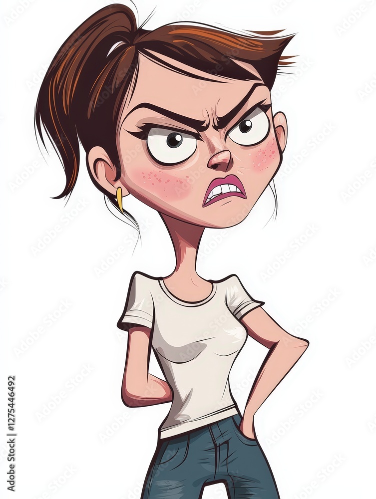 Cartoon people angry woman illustration isolated on solid white background Cartoon people angry woman illustration isolated on solid white background