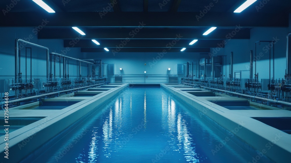 Fototapeta premium Tranquil Water Reflection in Modern Indoor Swimming Pool Facility