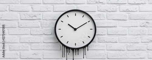 Wallpaper Mural Street Art Concepts. Dripping clock on a textured white brick wall. Torontodigital.ca