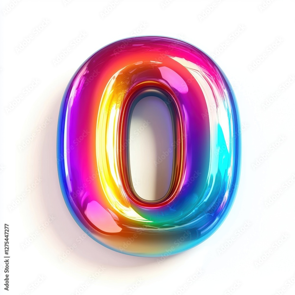 Number 0 made of smooth rainbow-colored gradients with a glossy finish isolated on a clean white background Number 0 made of smooth rainbow-colored gradients with a glossy finish isolated on a clean white background