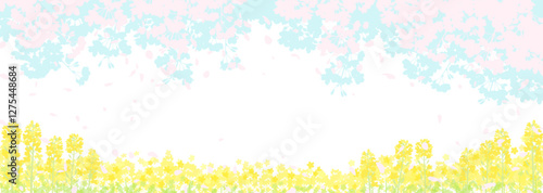 桜と春の空　菜の花畑