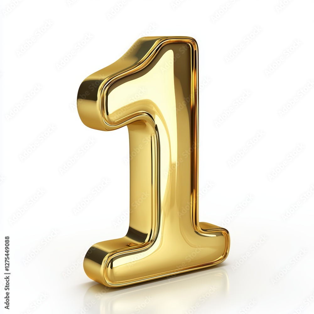 Number 1 made of polished gold with smooth reflections isolated on a clean white background Number 1 made of polished gold with smooth reflections isolated on a clean white background
