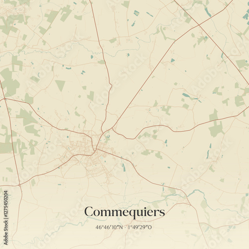 Vintage map of Commequiers, France.