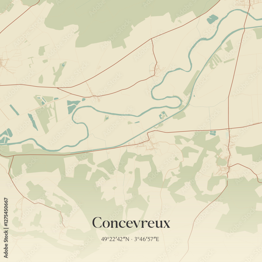Obraz premium Vintage map of Concevreux, France.