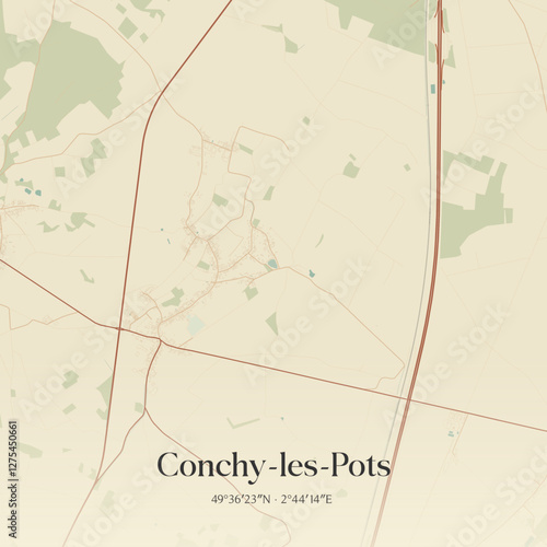 Vintage map of Conchy-les-Pots, France.