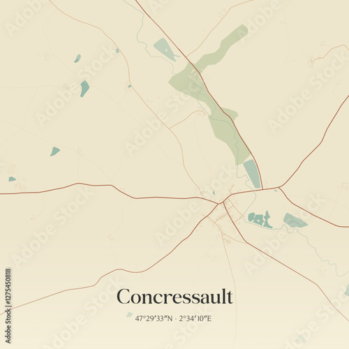 Vintage map of Concressault, France.