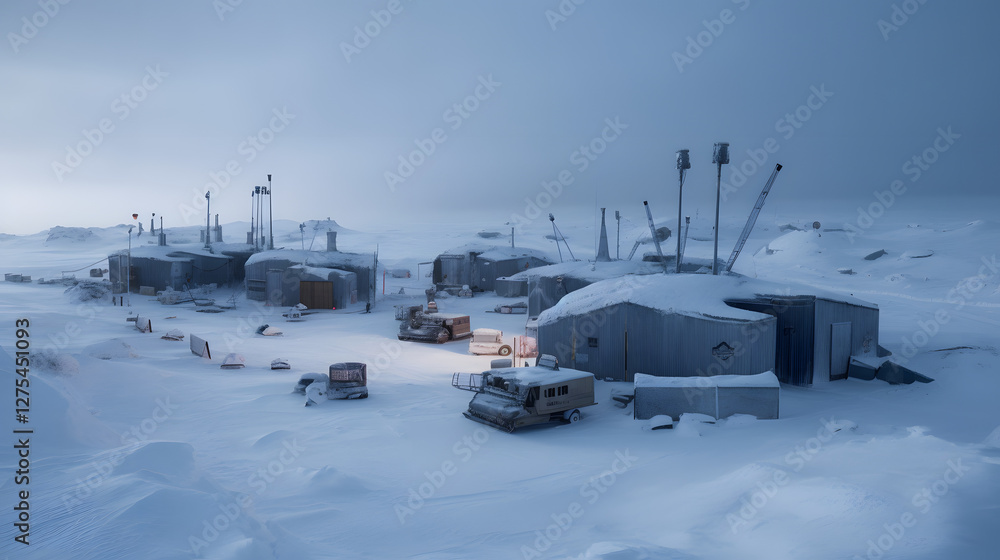 Obraz premium Snow-covered landscape, serene winter scene with frozen terrain and distant trees, evokes calm and tranquility, perfect for winter themes.