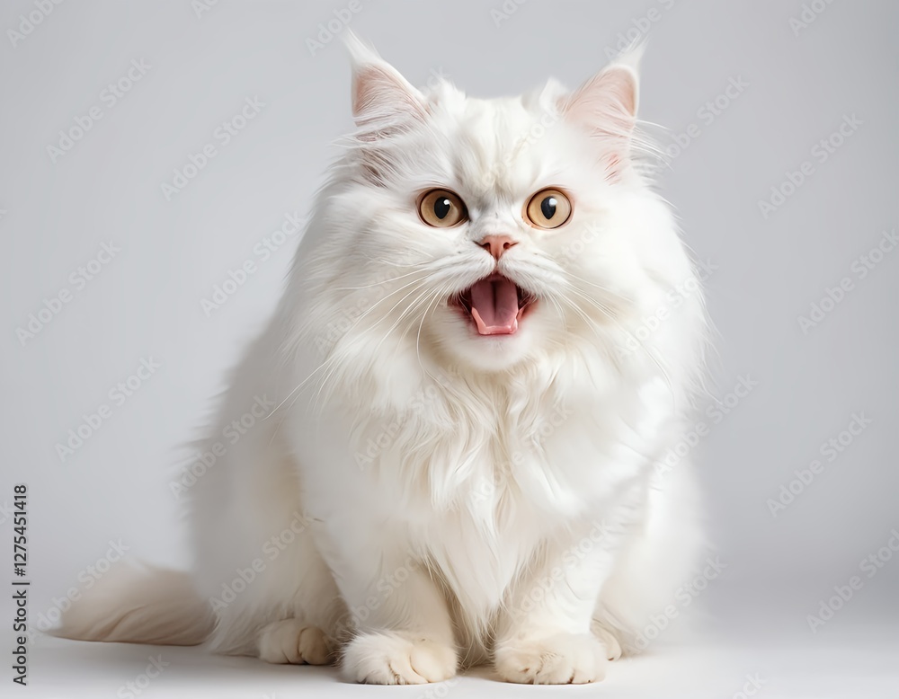 Fluffy White Persian Cat with Open Mouth Fluffy White Persian Cat with Open Mouth