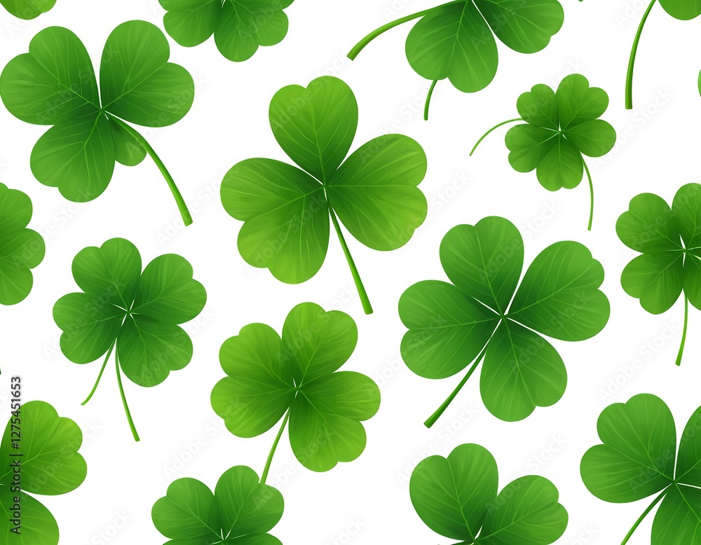 Shamrock Pattern, Green Clover Leaves, St. Patrick's Day Background Shamrock Pattern, Green Clover Leaves, St. Patrick's Day Background