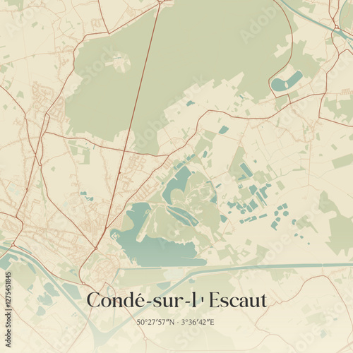 Vintage map of Condé-sur-l'Escaut, France.