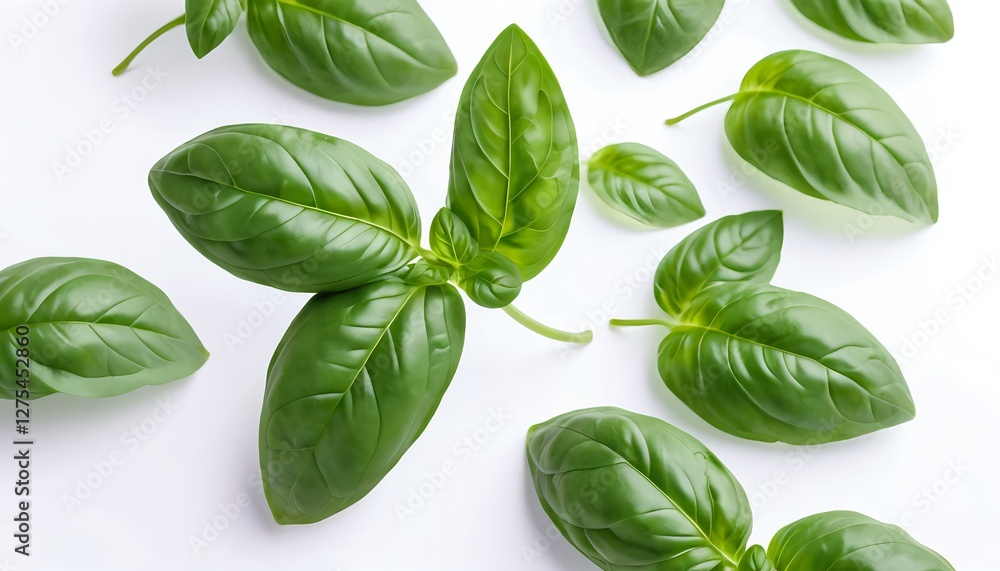 Fresh Basil Leaves on White Background Fresh Basil Leaves on White Background