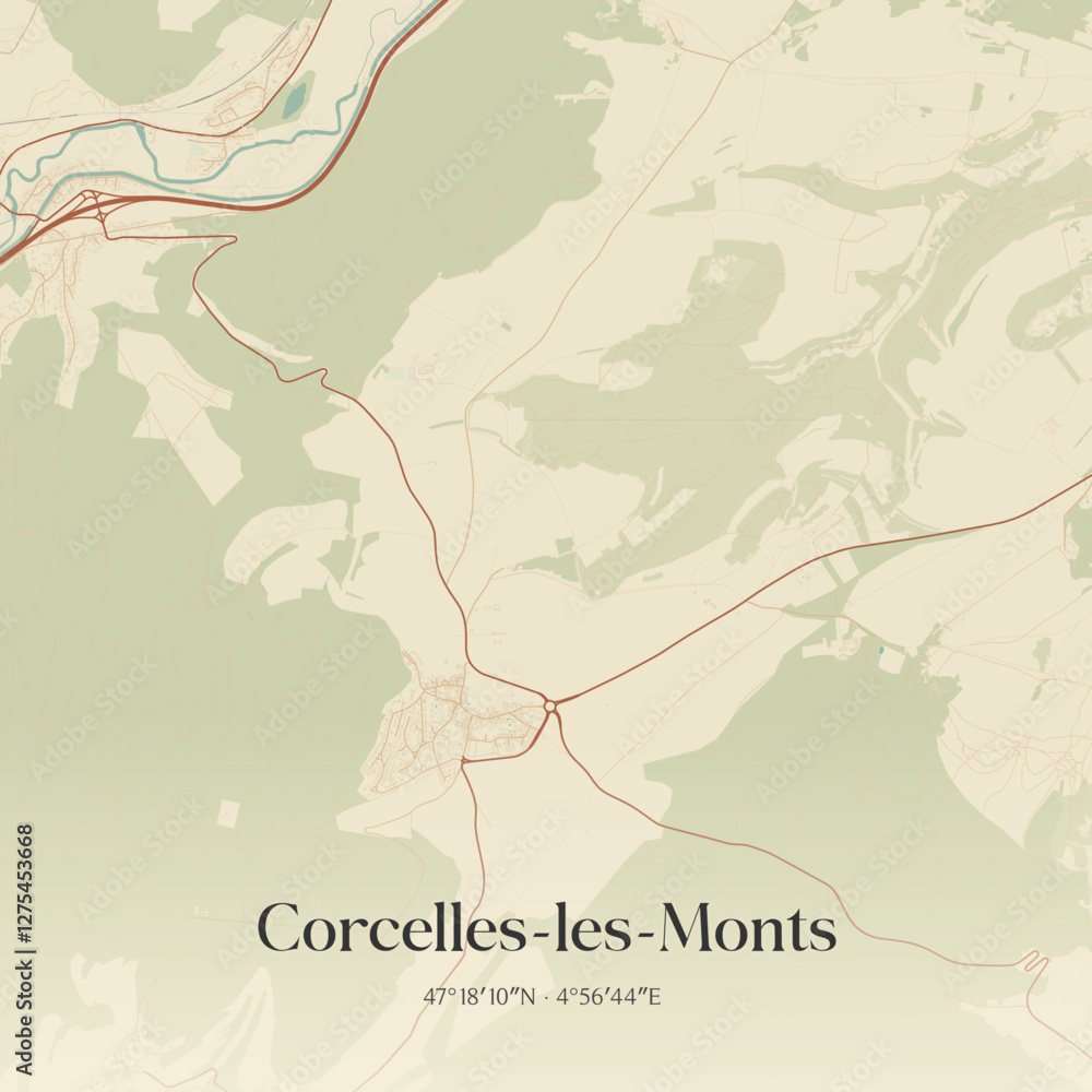 Obraz premium Vintage map of Corcelles-les-Monts, France.