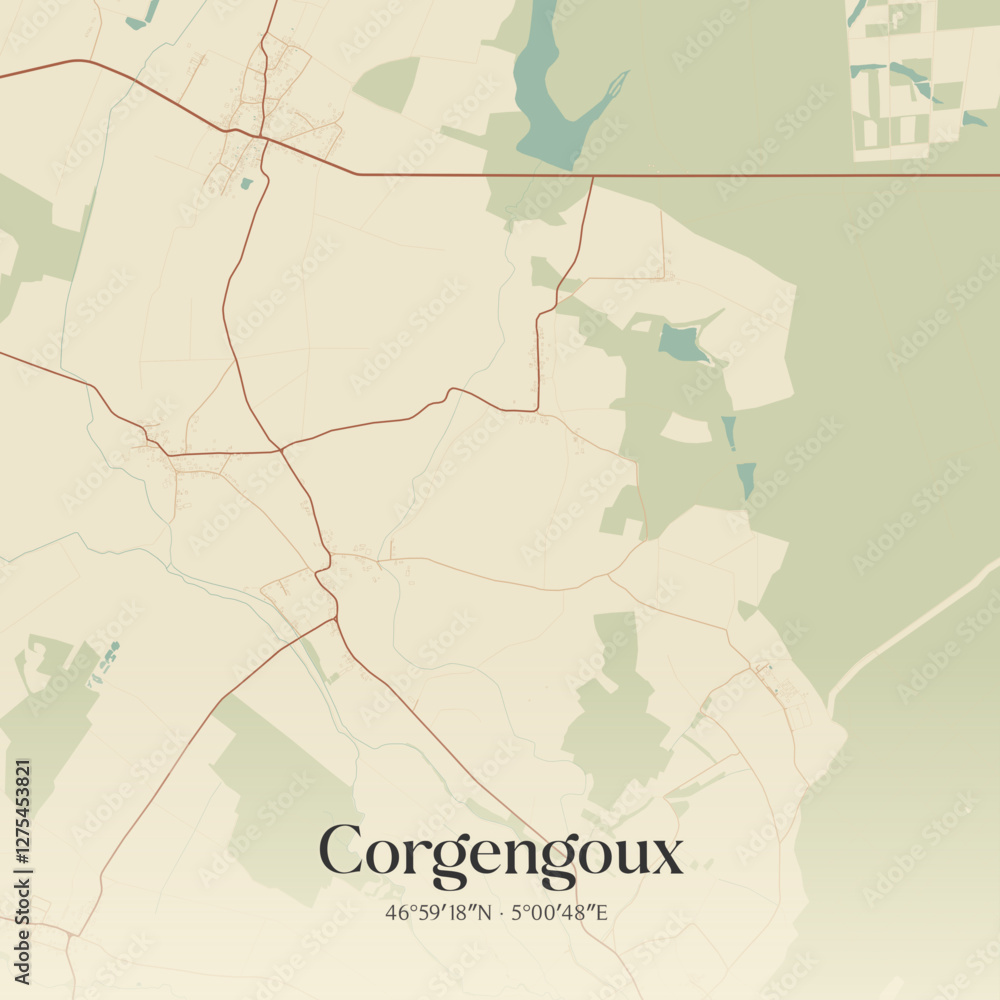 Obraz premium Vintage map of Corgengoux, France.
