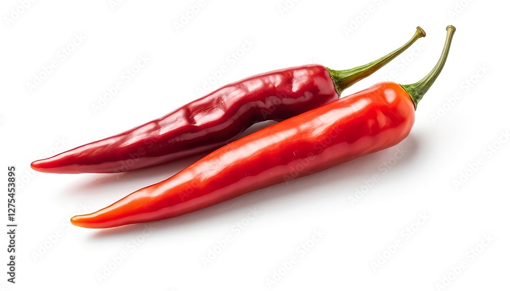 Two Red Chili Peppers Isolated on White Background Two Red Chili Peppers Isolated on White Background