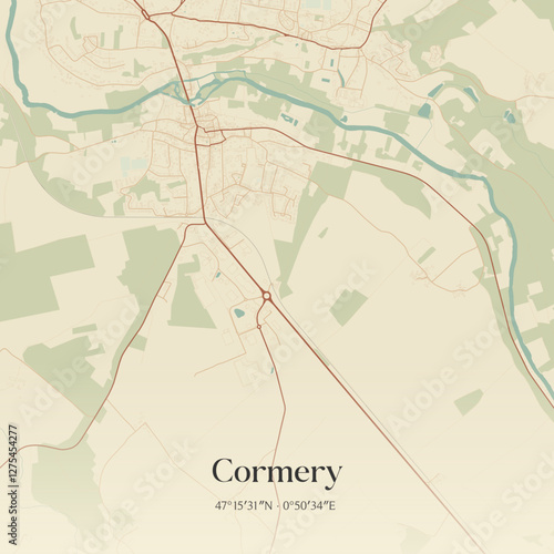 Vintage map of Cormery, France.