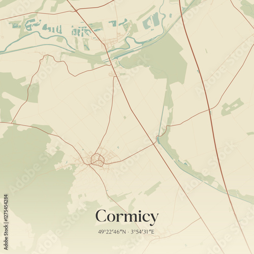 Vintage map of Cormicy, France.