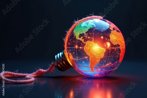 Stringy yarn wrapping around a light bulb globe, spiral growth, colorful coil, luminous wraps